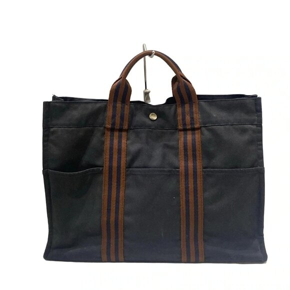 Auth HERMES Fourre Tout Tote PM - Dark Navy Brown Canvas None Tote Bag - Picture 1 of 10